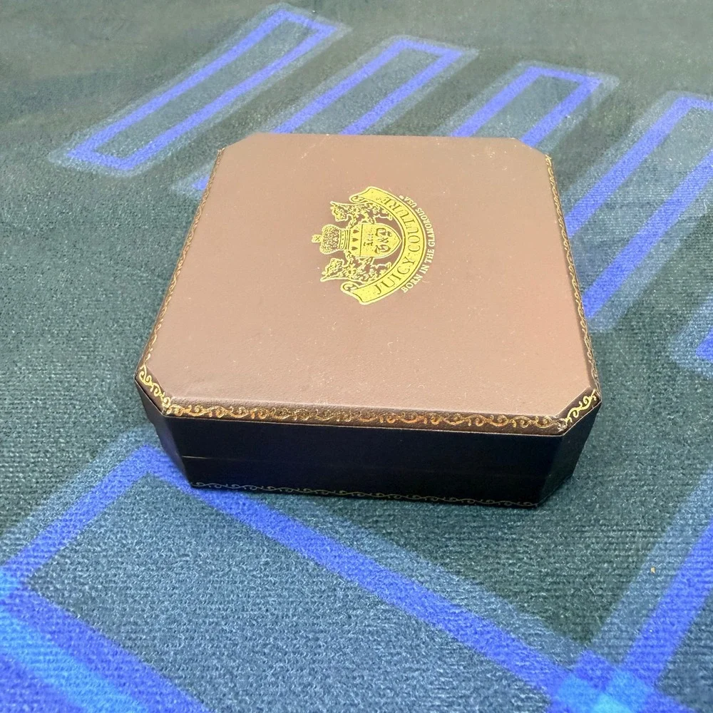 Juicy Couture Box Women Brown Gold Logo Crown Clasp Pink Interior